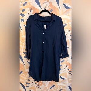 J. Crew Navy Beach Shirt Linen/Cotton Blend